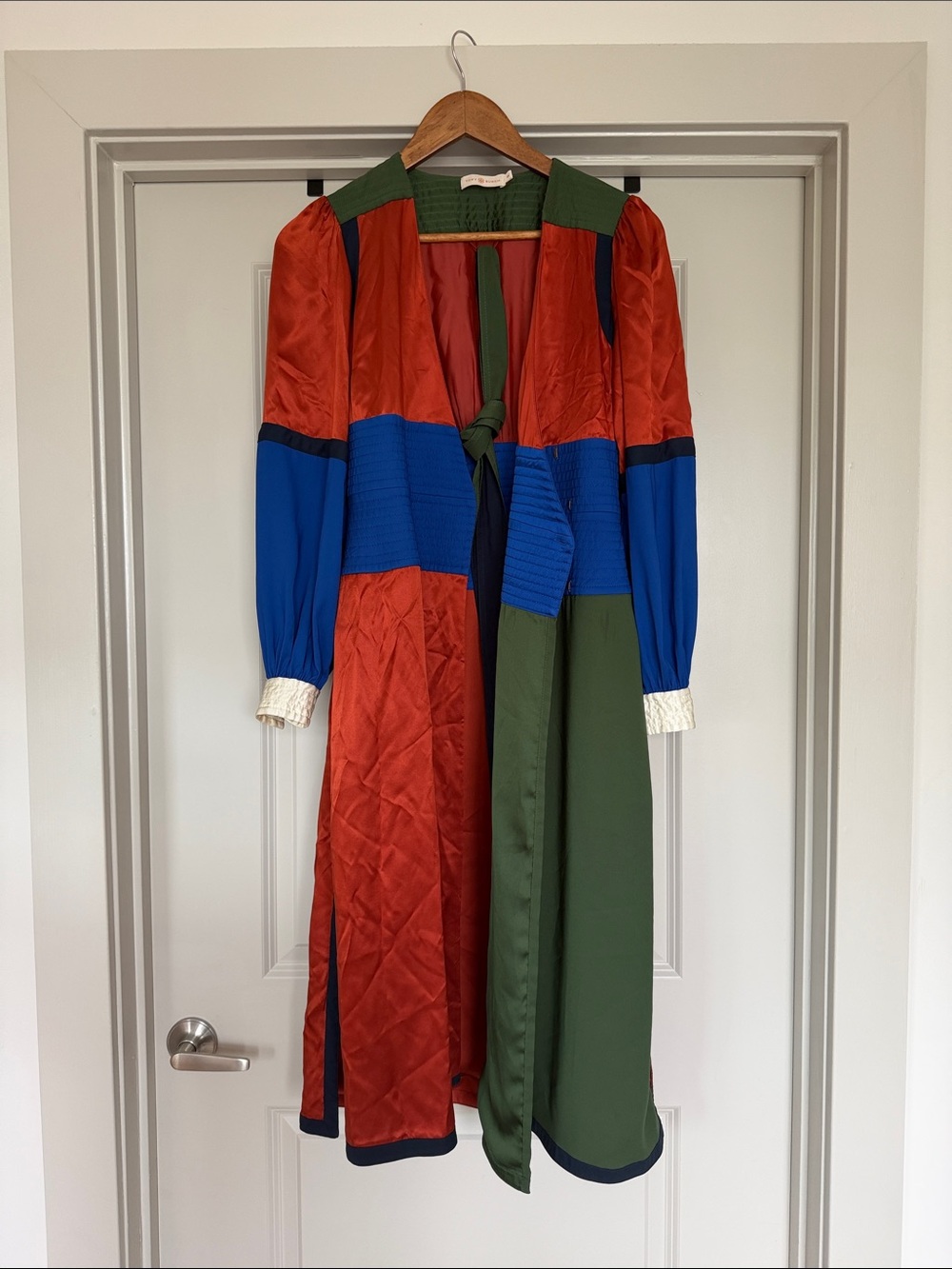 Tory Burch Color-Block Silk Blend Wrap Midi Dress Kola Size 00